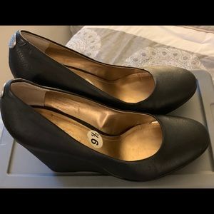 Black Leather Wedge Heels